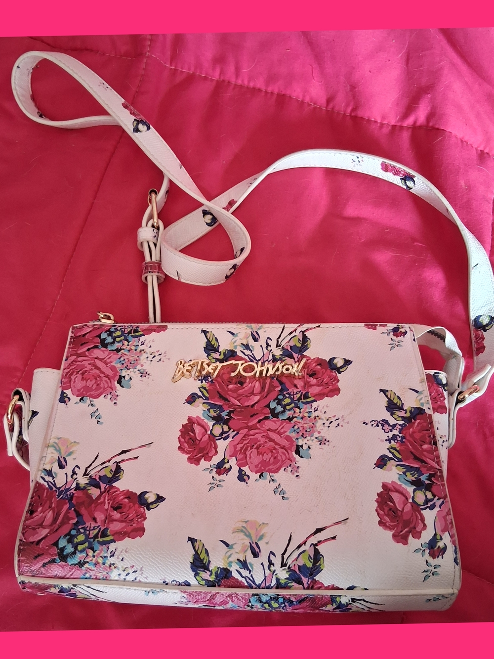 Betsey Johnson Pink Floral White Crossbody Bag